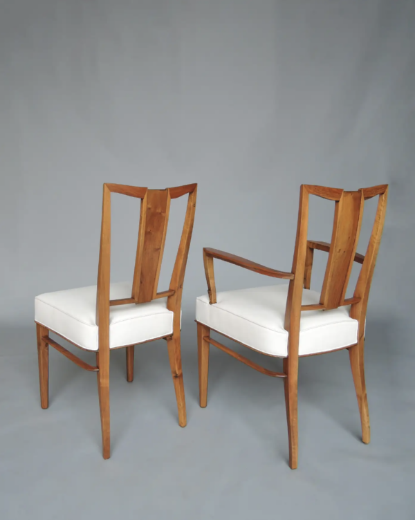 Set of 8 Fine French Art Deco Walnut Chairs by Dominique (6 Side and 2 Arm) - Image 7